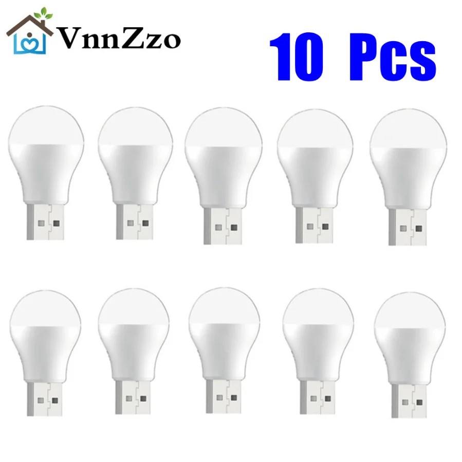 10pcs USB Plug Lamp Computer Mobile Power Charging Small Book Lamps LED Eye Protection Reading Light Round Light Night Light