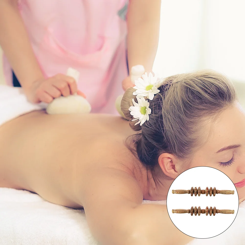 

2Pcs Massager Wooden Belly Back Roller Massage Stick Tool Khaki Ecofriendly Durable Muscle Relief Wooden Roller