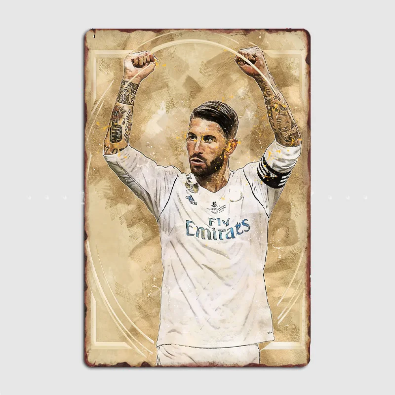 سيرجيو راموس لاعب كرة القدم الملصقات الرجعية المعادن المشارك تسجيل حانة المرآب نادي بار داخلي ملصقات الحائط غرفة الديكور ديكور المنزل #2