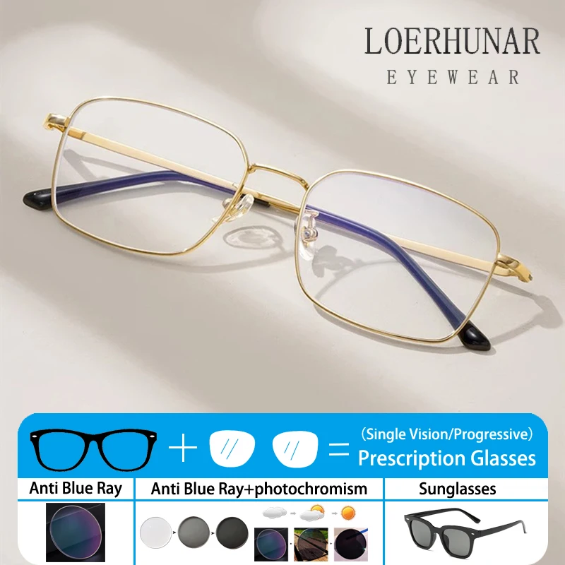 

Pure Titanium Men Eyeglasses Gold Full-Rim Premium Lightweight Frame Vintage Prescription Customizable Eyewear Daily & Office Us
