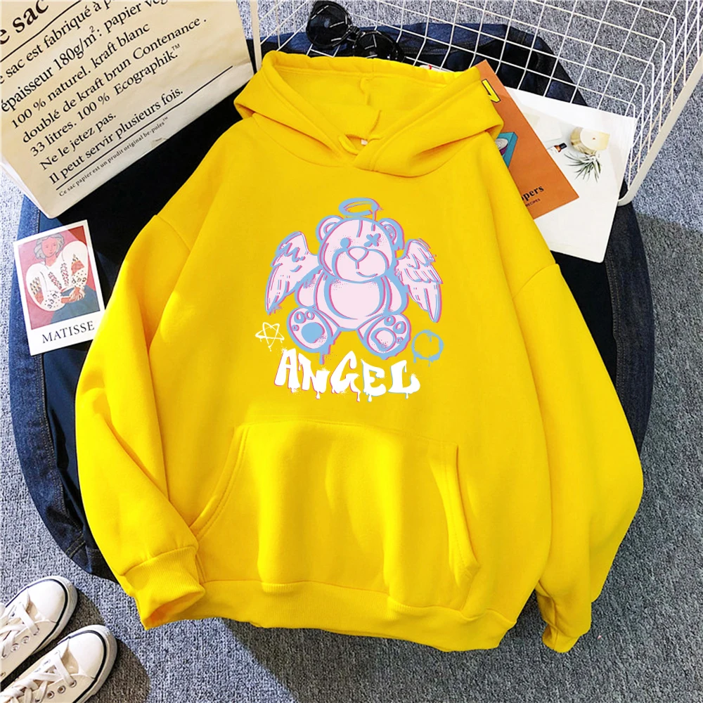 

Angel Cartoon Bear Print Women Hoody Personality Oversized Hoodie Hip Hop Fashion Clothes Multicolor Fleece Y2K Streetwear