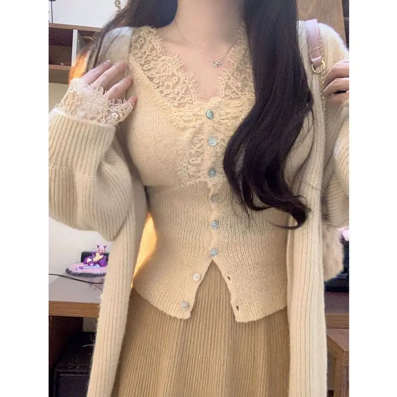스웨터 점퍼 가디건 여성용 가디건 겨울 텍스처드 컴포트 디테일 릴랙스드 코티지코어 농촌풍 달콤 귀여운 OL