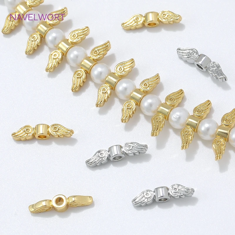 13x3MM 18K Gold Plated Angel Wing Spacer Beads,Separators For Beads,Brass Loose Beads,DIY Bracelet Jewelry Making Accessories