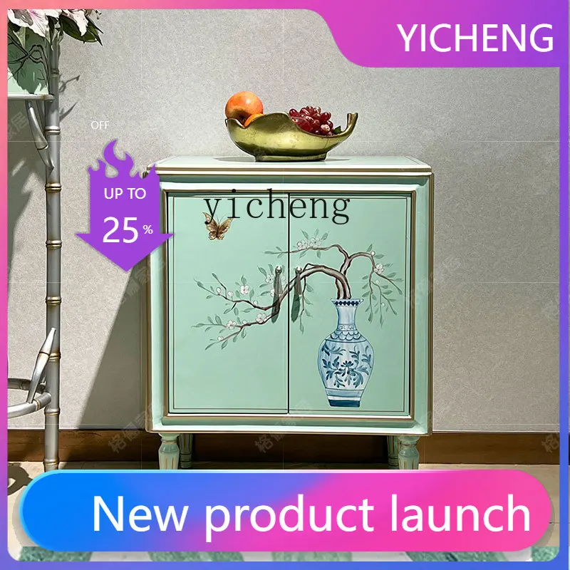 

hand-painted chest cabinet TV side cabinet entrance cabinet decoration solid wood storage