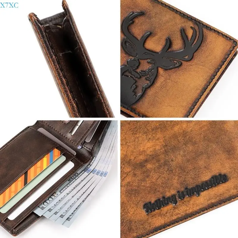 

X7XC Practical Wallet with PU Leather Hand Burnished Finish and Metal Safety Chain