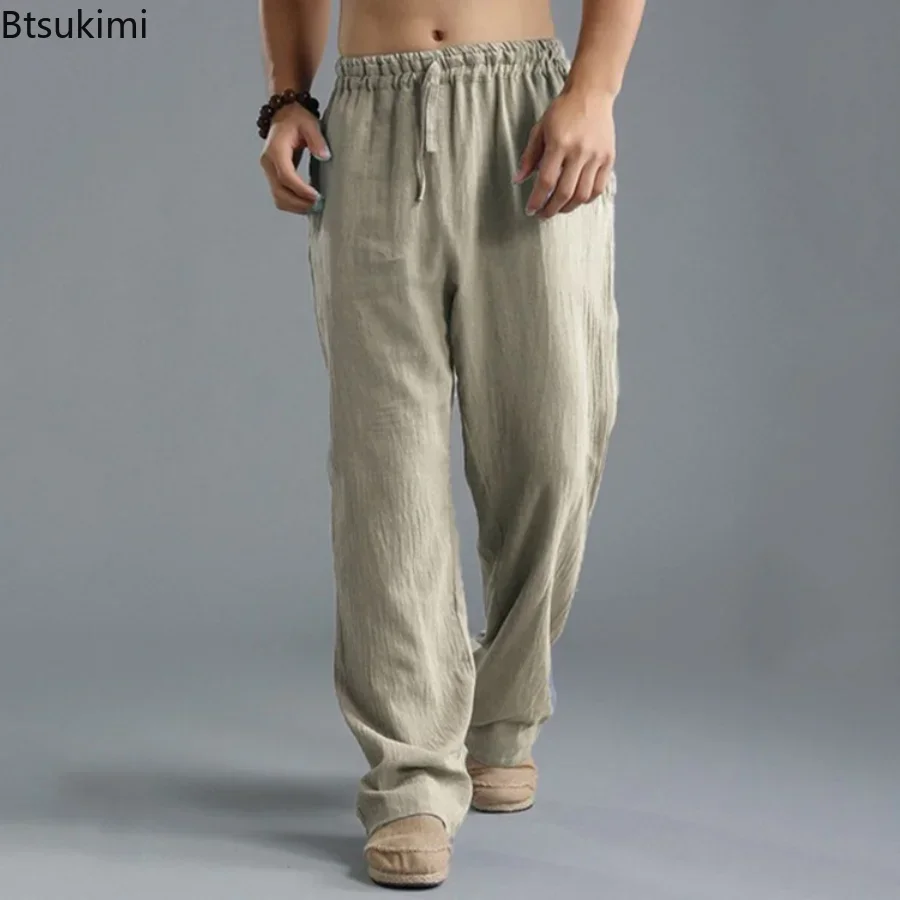 

2025 Men's Summer Casual Cotton Linen Drawstring Yoga Pants Trousers Men Clothing Pantalones De Hombre Men's Loose Pants S-5XL