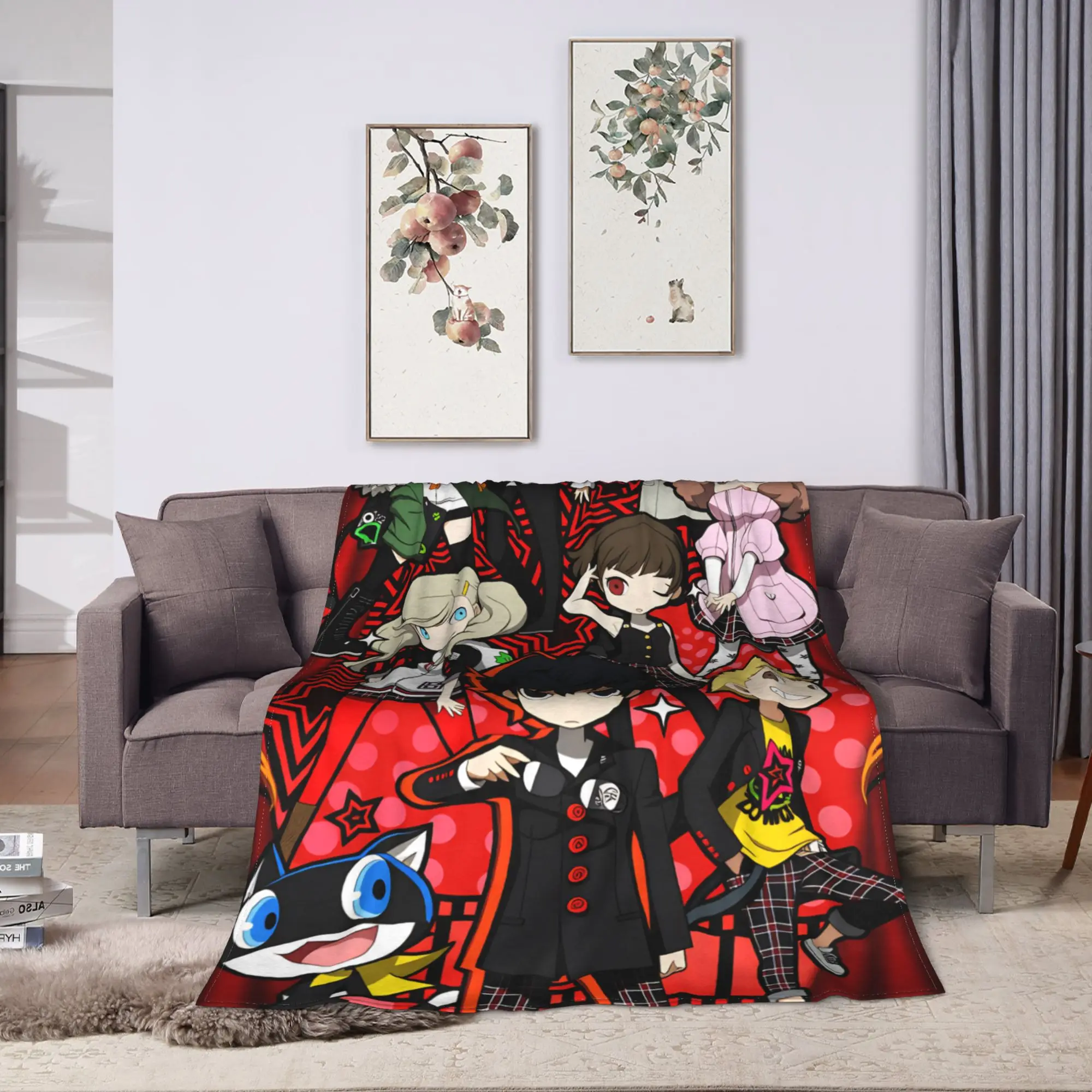 Animated Game P- Persona 5 Blanket  Soft Warm Print Plush Bedding Throws For Couch Chair Camping Flannel Bedspread Bed Cover