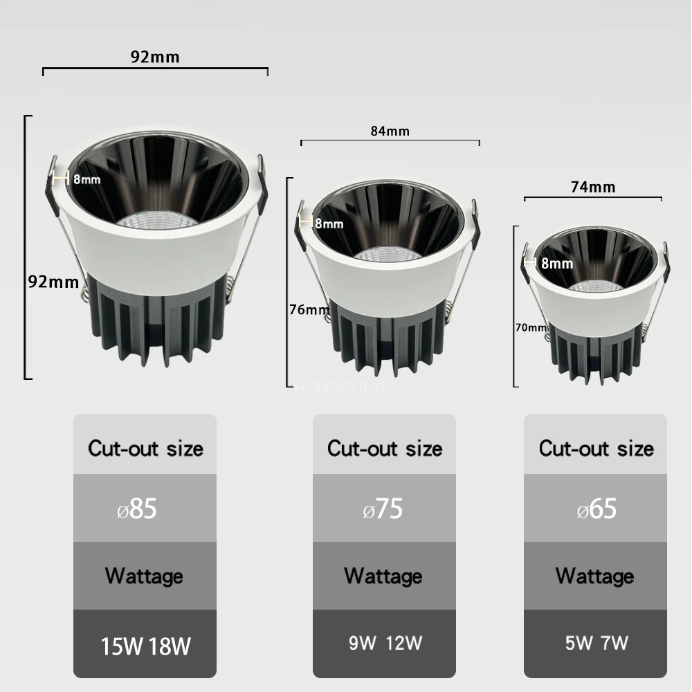 Dimmable Led Spotlight Recessed Ceiling Lamp Aluminum Led COB Light 5W7W9W12W15W18W AC110V 220V Downlight Home Office Store