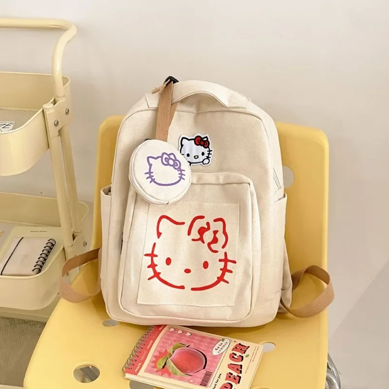 Xiuya Y2k Vintage Womens Backpack Canvas Hello Kitty Cartoon Patchwork Casual Backpacks College Style Fashion Female Kawaii Bag