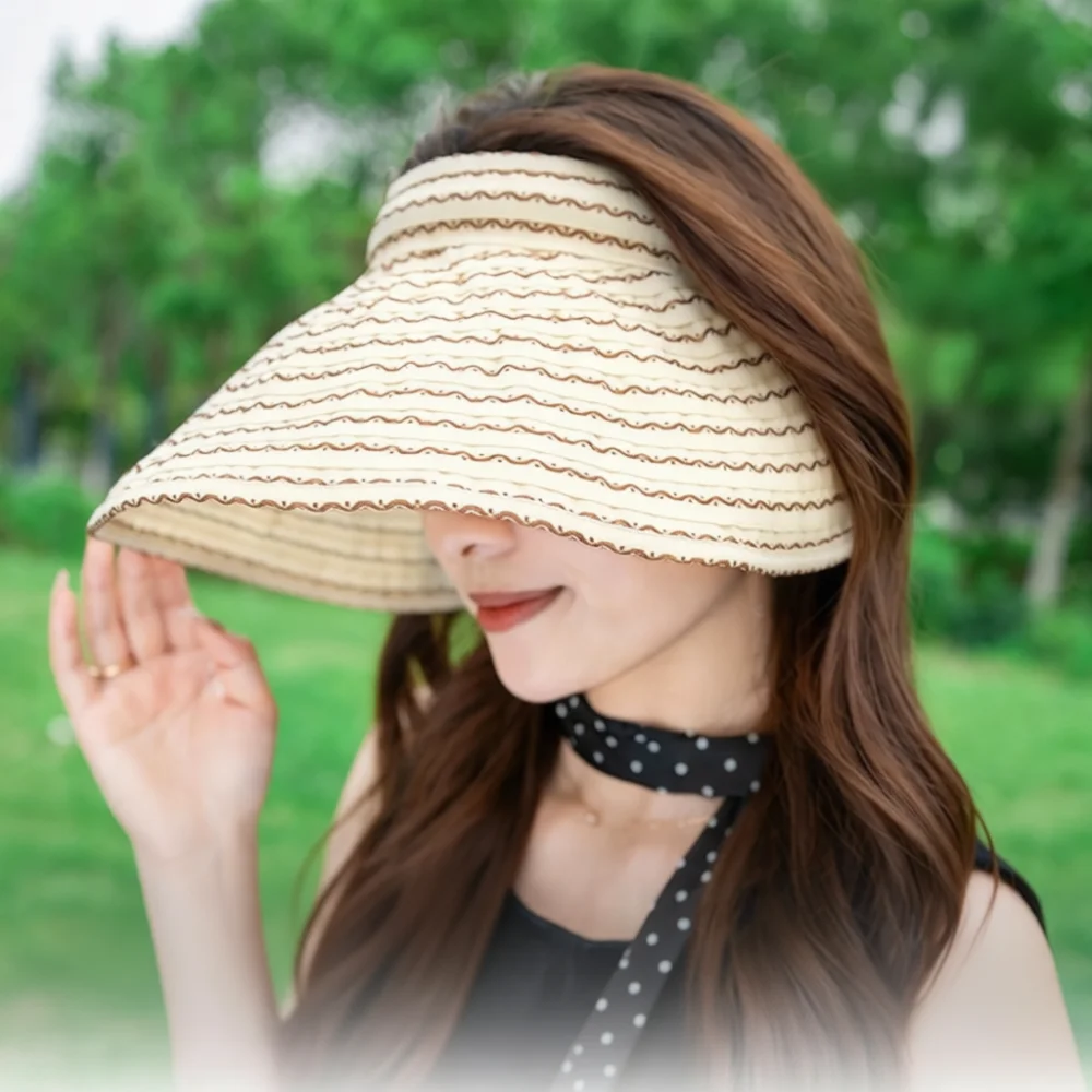 Adjustable Summer Sun Hat Breathable Open Top Visor Foldable UV Protection Ladies Beach Sport Travel Fashion Headband Cap