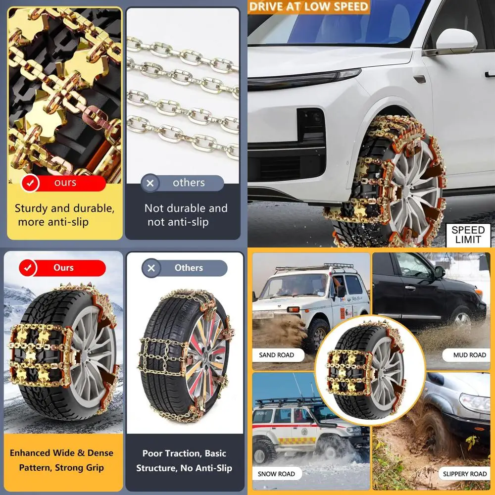

Snow Tire Chains for Cars/SUV/Pickup, Reusable Universal Tire Chains for Ice and Snow, Fit Tire Width 185-265mm, 6PCS