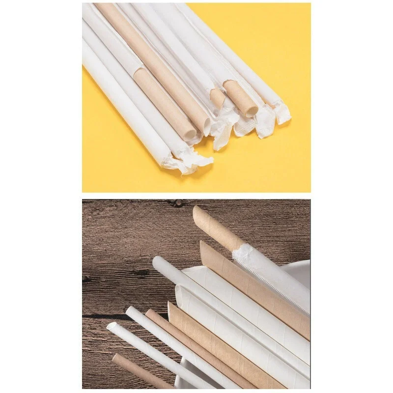 

1000pcs Disposable Dia 12mm Biodegradable Solid Color Paper Straws Brown/White Drinking Straws Wedding Birthday Party Decoration