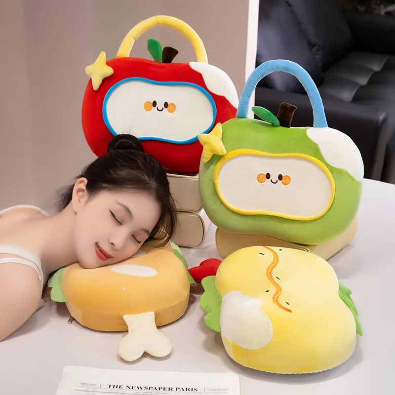 

Soft Portable Apple Shaped Nap Pillow for Office/Sofa/Bed Handheld Travel Cushion Non-Slip Base Machine Washable Home Decor Gift
