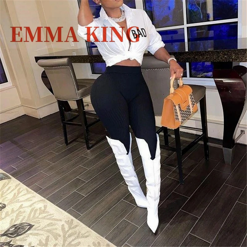 الخريف النساء الفخذ أحذية عالية تمتد ليكرا السيدات بوتاس موهير فريد مكعب إلكتروني المدرج الأحذية 10 سنتيمتر الكعوب الحديد فستان الحفلات الأحذية