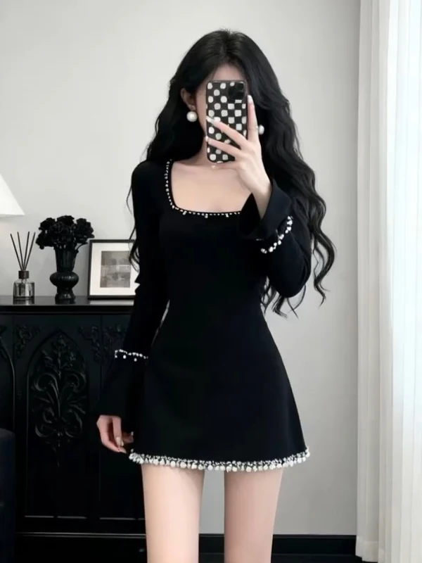 

Ele вязаная длинная юбка Sve Dr с квадратным воротником для похудения, женская осенне-зимняя модная трикотажная одежда высокого качества