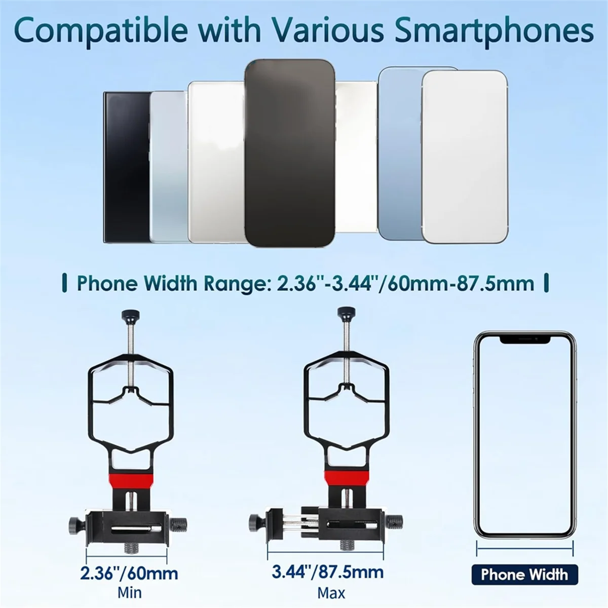

Y15AUniversal Phone Scope Digiscope Adapter Metal Telescope Mount 3Axis Smartphone Holder for Spotting Scope with Remote