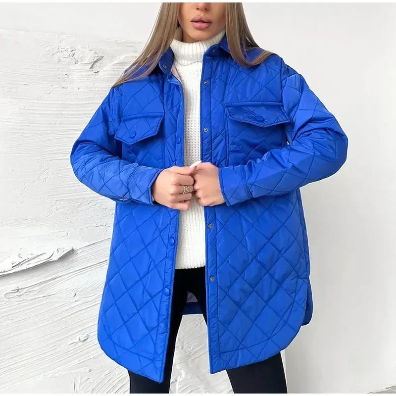 Winter Jacket Women Fashion Coat Colour Parkas Quilted Coat Long Sleeve Turn-down Collar Button Pockets New Ladies Winter Jacket