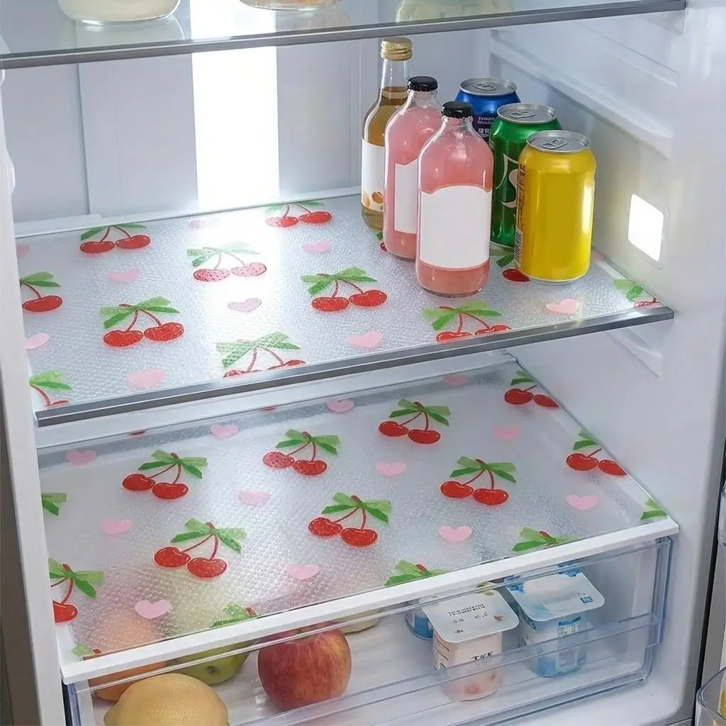 #Shelf Liner 4-Pack/8-Pack Waterproof Refrigerator Shelf Liners, Cherry Pattern, Non-Slip Washable Reusable EVA Mats, Moisture-R