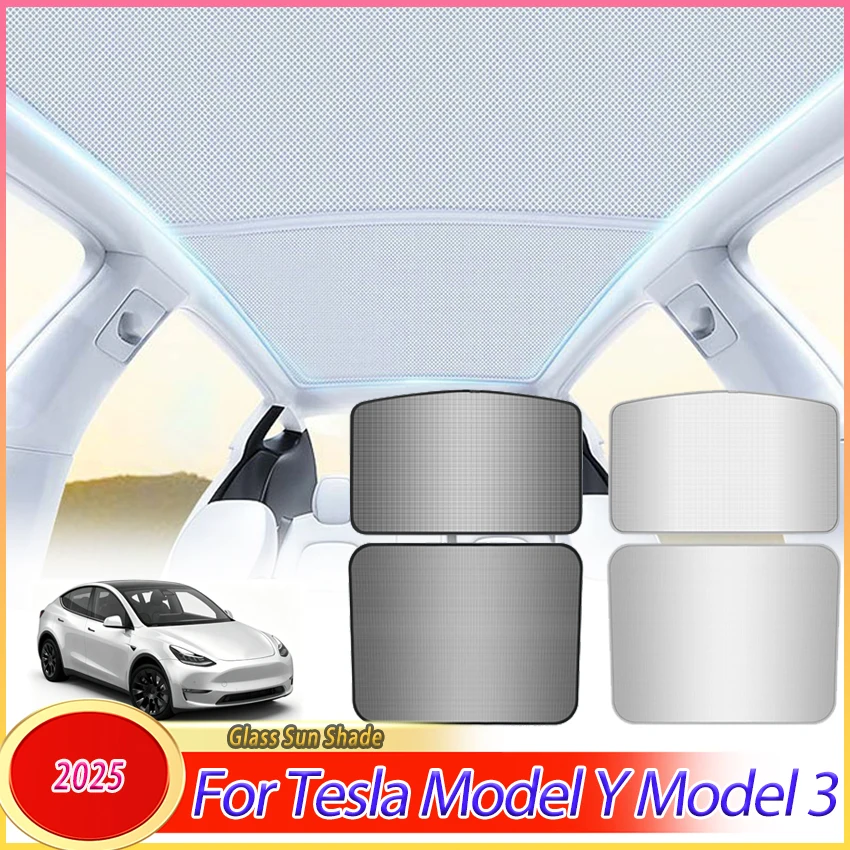 For Tesla Model Y Model 3 2025 Sunshade Roof Never Sag Nano Ice-Crystal Coatings Heat Insulation Glass Sun Shade Body Kit Tuning