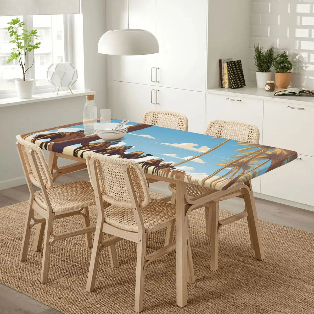 Caravan Under The Blue Sky Custom Rectangular Tablecloth Waterproof Table Cover for Festival Party Decorations Table Cloth