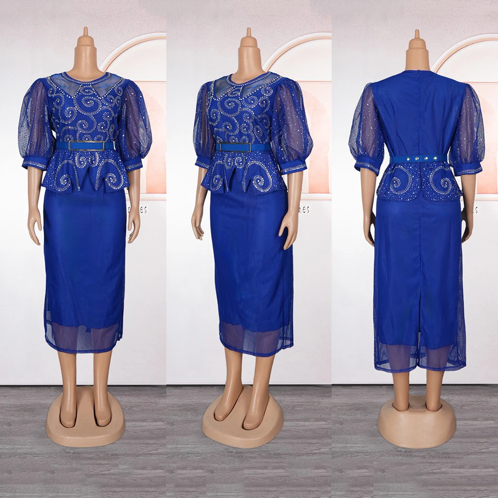 Elegant African Party Dresses for Woman Plus Size 2025 New Diamond Belt Waisted Fashion Turkey Dashiki Ankara Wedding Party Robe