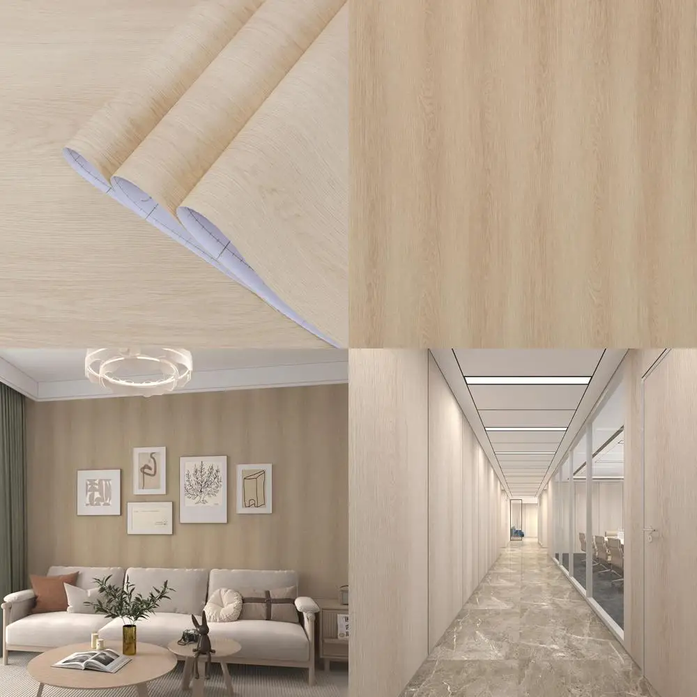 ورق جدران واسع من الخشب البني الفاتح قابل للتقشير واللصق من خشب البلوط والجوز المزخرف على سطح الطاولة من الخشب البيج والفينيل