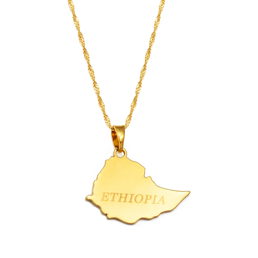 Anniyo Ethiopia Map Pendant Necklaces Gold Color Ethiopian Maps Jewelry Ethnic  @@138916