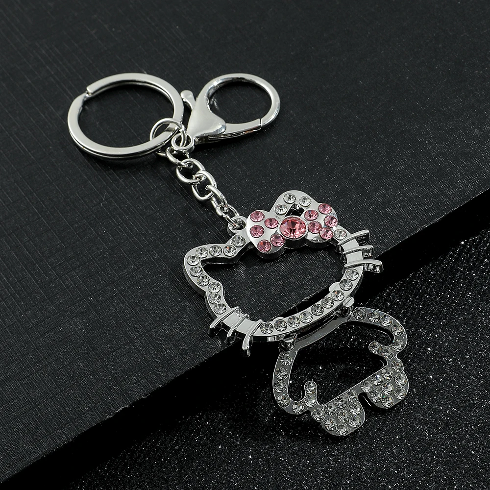 Sanrio Cartoon Kawaii My Melody Hello Kitty Rhinestone Cute Car Keychain Metal Bag Pendant Keychain Ring For Women Gifts