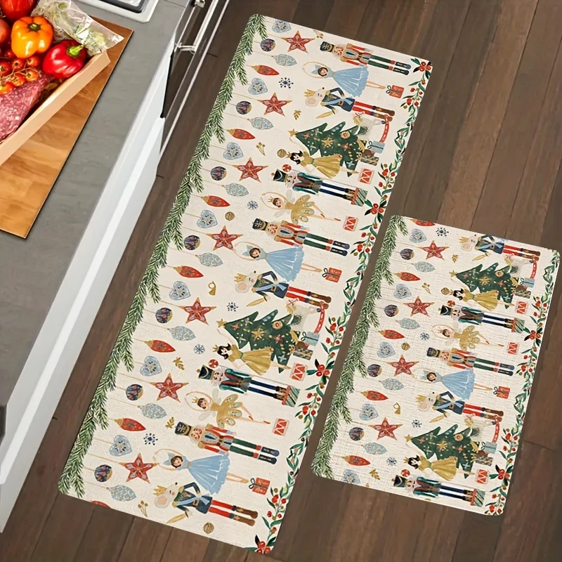 Christmas Nutcracker Kitchen Mat Home Decor Kitchen Hallway Balcony Laundry Rugs Bathroom Non-slip Foot Pad Christmas Decoration