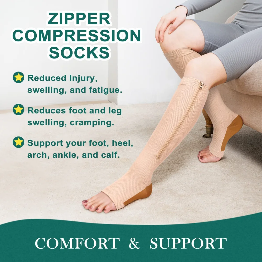 2Pairs Compression Stockings for Men Women Sports Pressure Long Cycling Socks Zipper Professional Leg Support Thick Sockings