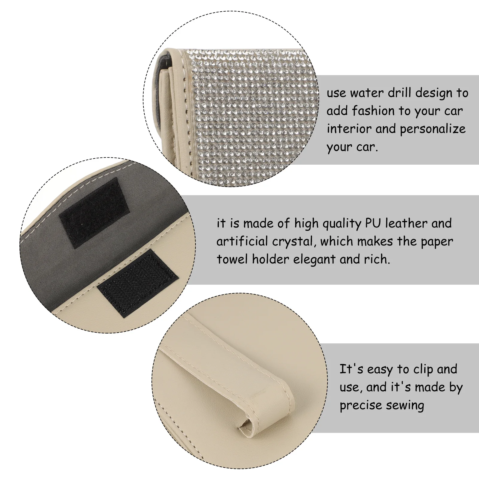 

Car Tissue Holder Sun Visor Rhinestone PU Durable Car Napkin Case Vehicle Visor Tissue Box Stylish Easy Install