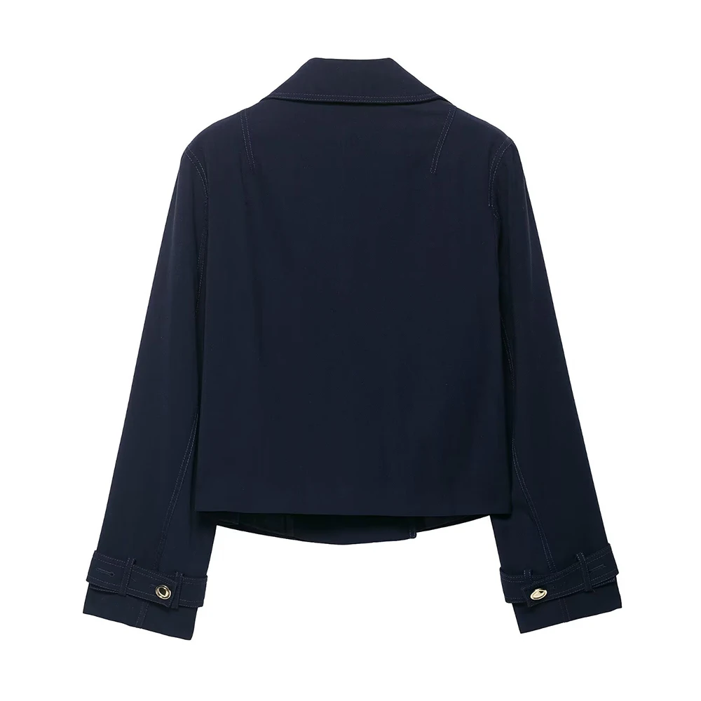 Vintage Dark Tone Cropped Women Coat Notched Collar Top Timeless Design Coat Leisure Style Jacket Feminine Daily Wear Attire