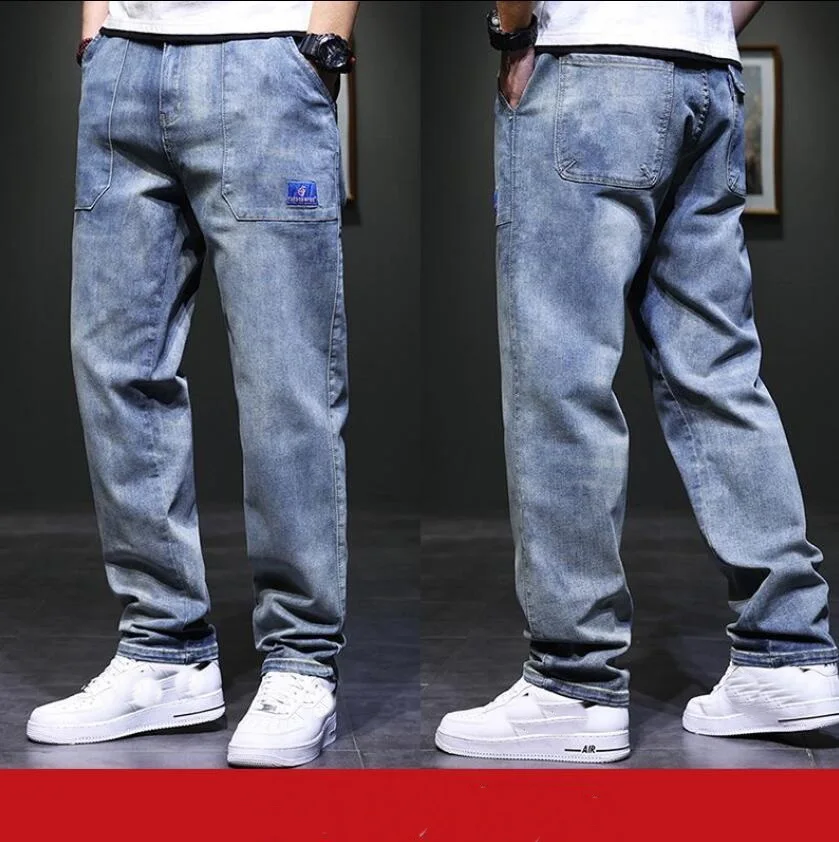 Men Jeans Loose Baggy Denim Pants Men Cargo Trousers Patchwork Casual Pants Size 28-44