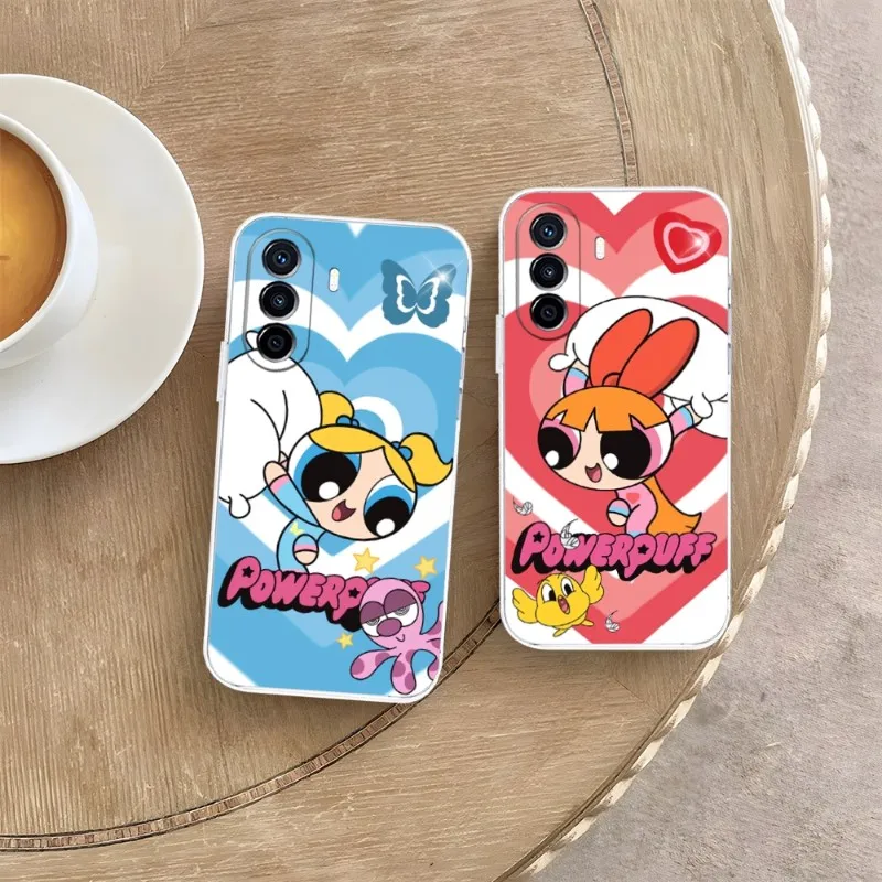 The P-PowerpuffS Girls Phone Case For Huawei P30 P50 P40Pro Plus Psmarts Mate 40 30 Y8 Y7 Honor60 50 Play4TPro Lite Clear Coque