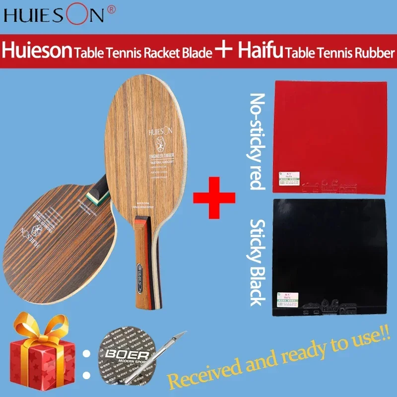 Huieson Table Tennis Racket Blade with Haifu Pingping Rubber 1Set 7-Ply Professional Training Ping Pong Paddle Long/Short Handle