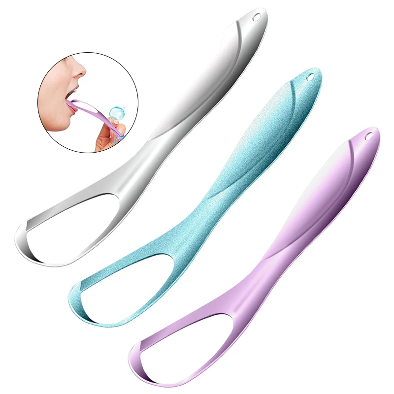 Tongue Scraper Cleaner Brush Bad Breath Removal Cleaning Stainless Steel Coated Tongue Toothbrush Oral Hygiene Care Tools