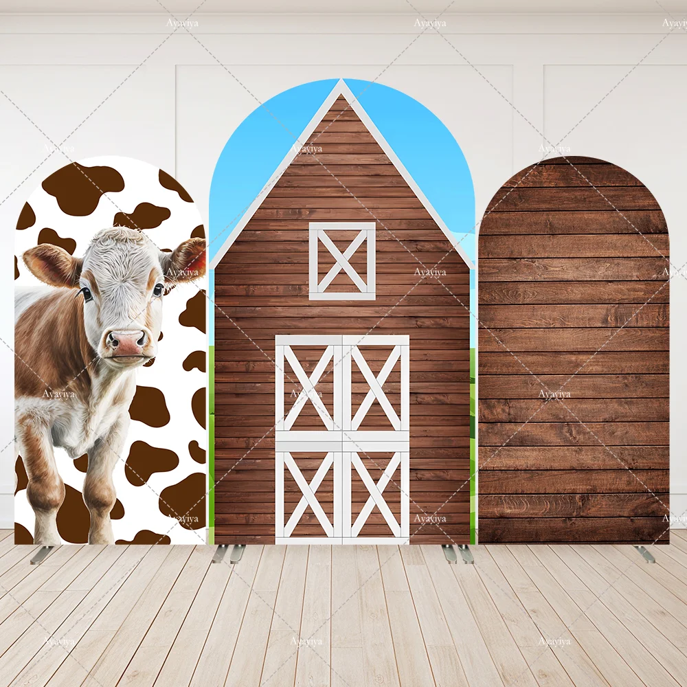 

Boy Baby Shower Decoration Cow Prints Newborn Arched Backdrop Cover Wooden Kids Birthday Party Chiara Wall Background Photobooth