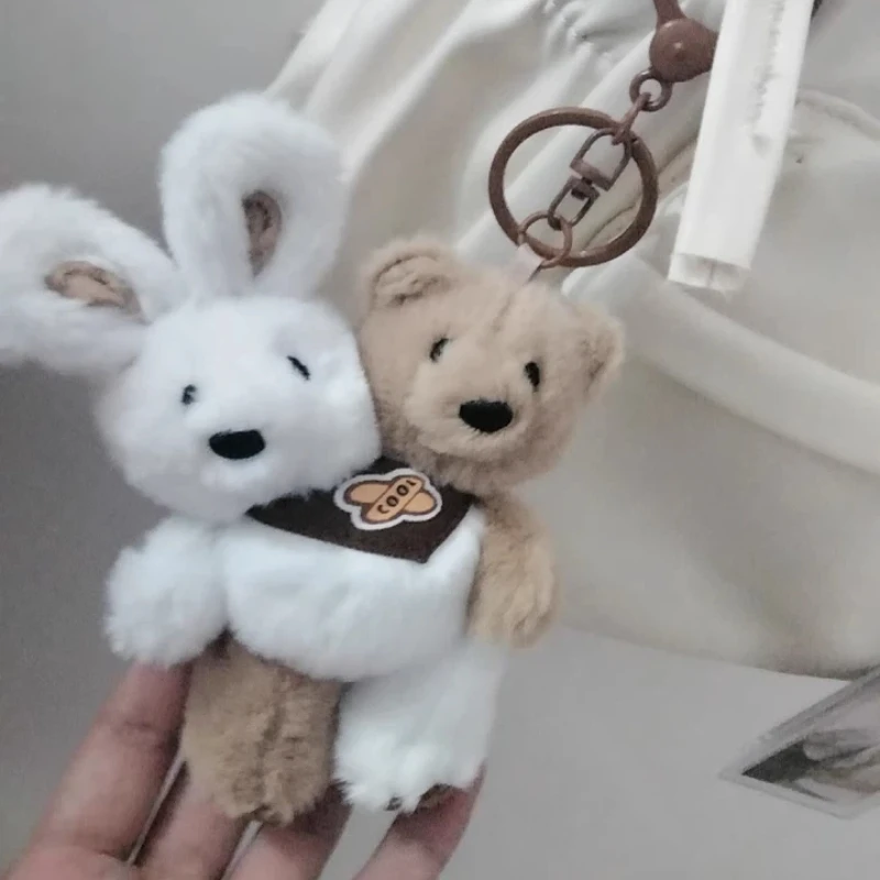 Brinquedo de pelúcia criativo gêmeo coelho urso chaveiro de pelúcia pingente criativo bonito chaveiro mochila pingente enchimento cura presentes