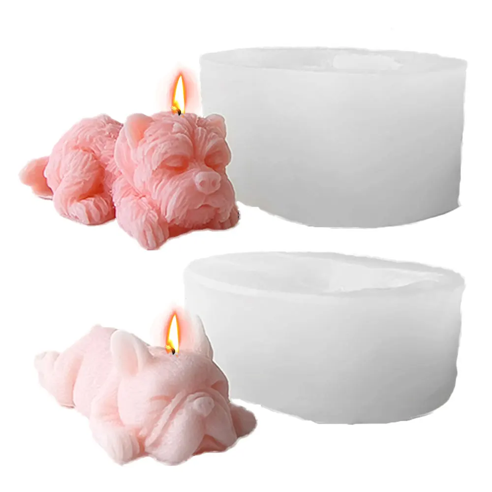 Sleeping Cutie Puppy Pug Candle Silicone Molds Animal Dog Yorkshire Soap Plaster Doll Moulds Baby Room Decor Pet Birthday Gifts