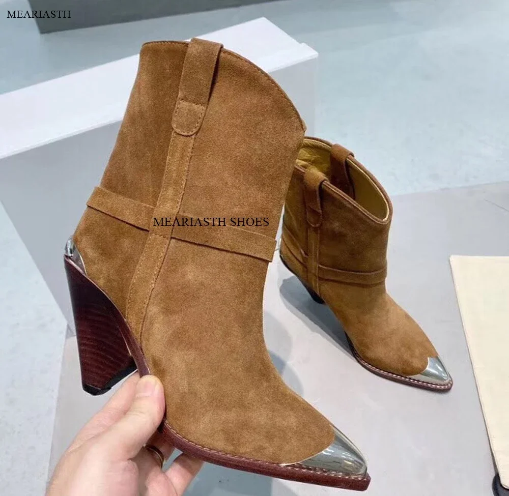 

Pointed Toe Ankle Boots For Women Fashion real suede leather Short Boots Female High Heels Gold Silver Shoes Booties Feminim