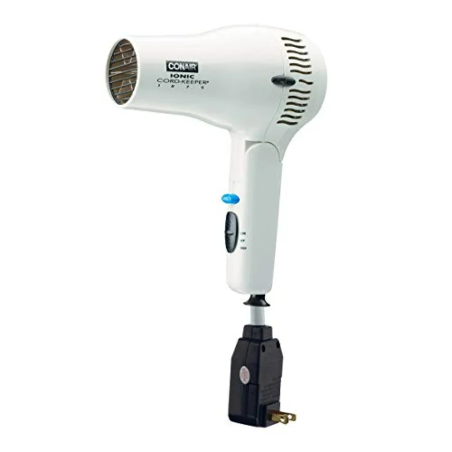 Hair dryer cord keeper for home use, white plastic, sleek white color, space-saving wrap design