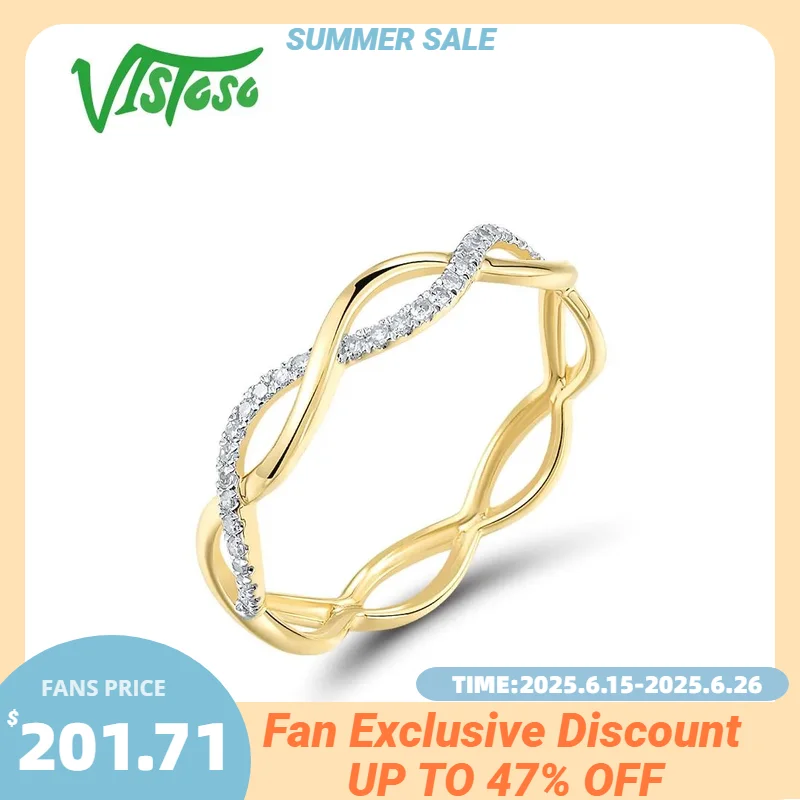 

VISTOSO Authentic 14K 585 Yellow Gold Ring For Women Sparkling Diamond Cross Dainty Wedding Engagement Gifts Fine Jewelry