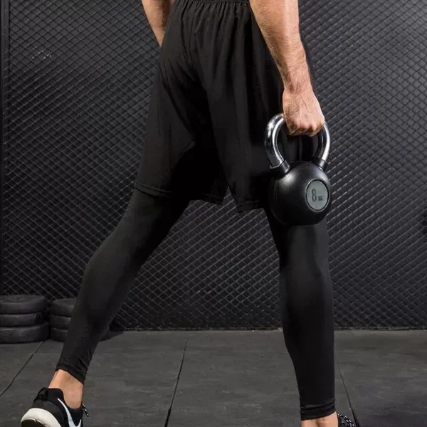 Men's Fitness Running Tight Pants Quick Dry Casual False Two-Piece Sporty Style Polyester Fiber mid Waist Slim Fit Trousers