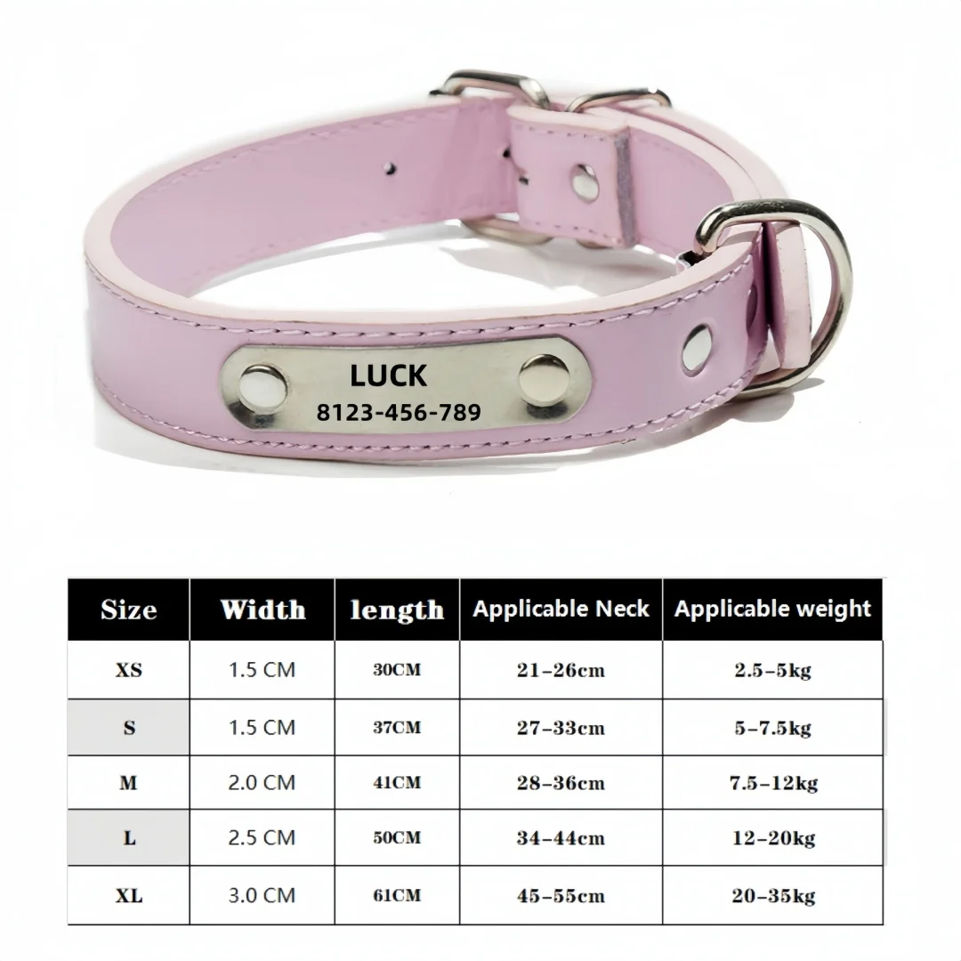 Personalisiertes Hundehalsband mit Namen, geschnitzt, ID-Tag, Anti-Verlust, solides PU-Lederhalsband für kleine, mittelgroße und große Hunde, Welpen, Katzen, Heimtierbedarf – Detail 8