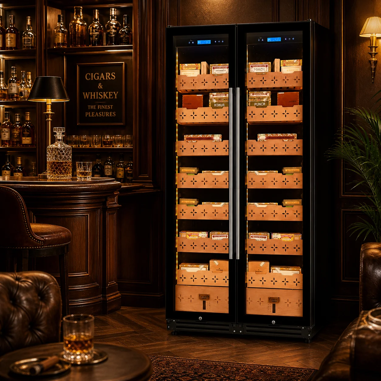 Large Capacity Electric Cigar Cabinet Spanish Cedar Wood Digital Hygrometer Temperature Humidity Control for Home Use