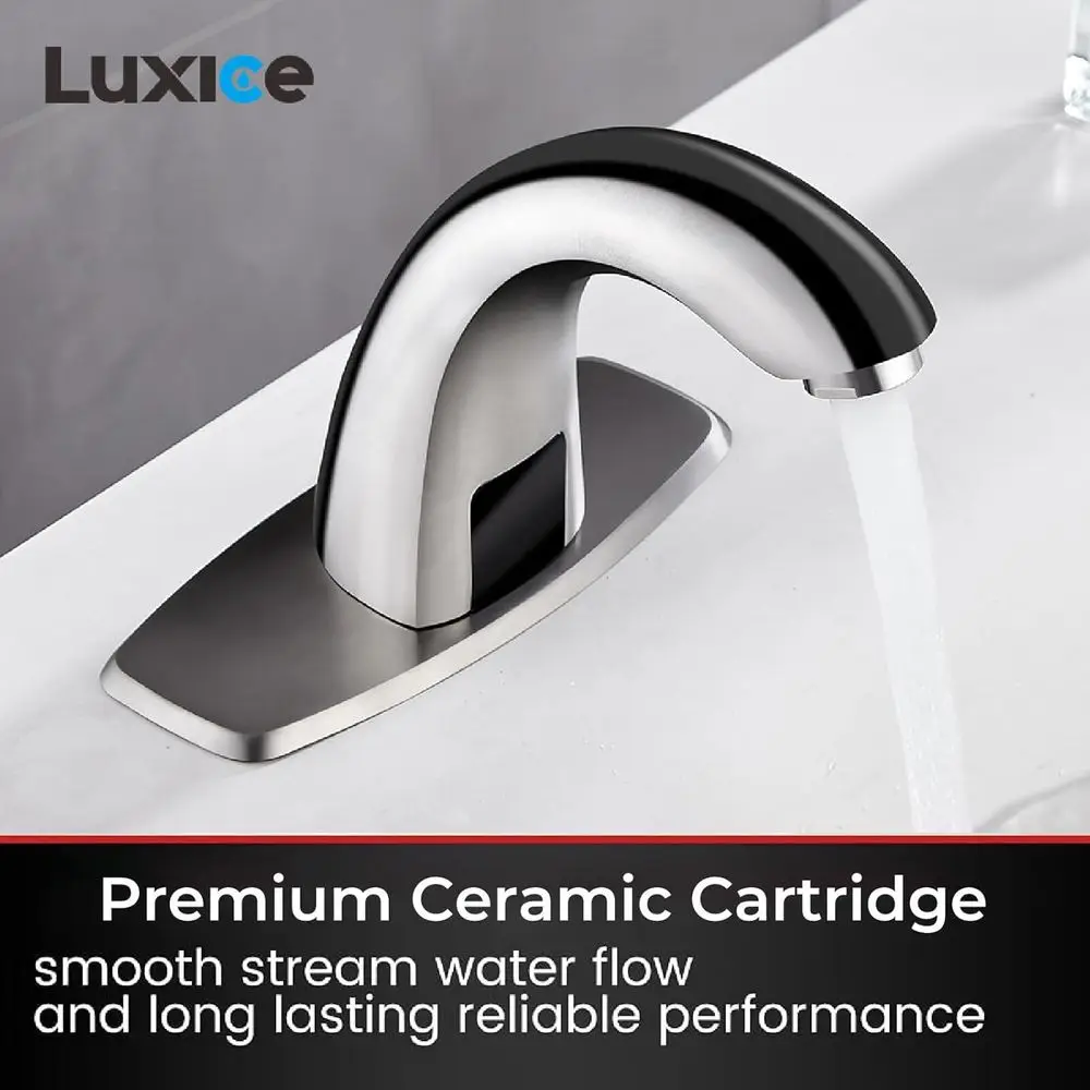 Battery-Powered Motion-Activated Sink Mixer Tap, Brushed Nickel Finish for Commercial Use