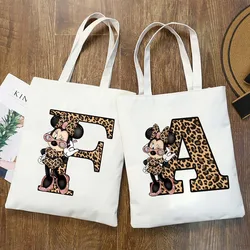 Mickey Minnie Mouse Tote Bag 26 English Letters A-Z Printed Canvas Bags Shoulder Student Fashion Portable Shopping Women Gift