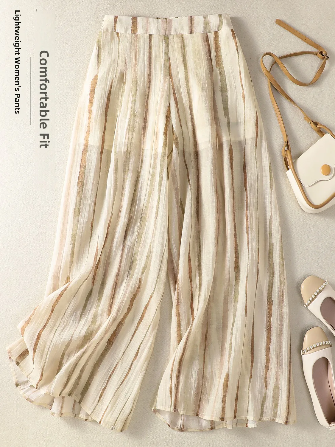 

Брюки с высокой талией, свободного кроя, в полоску, модные, струящиеся, широкие, для полных женщин, летняя новинка