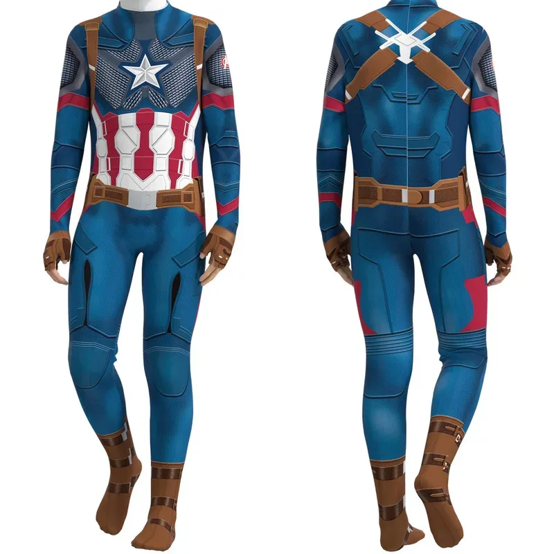 

Captain America Jumpsuits Cosplay Halloween Costume Adult Kids Long Sleeve Bodysuit Superhero Costumes