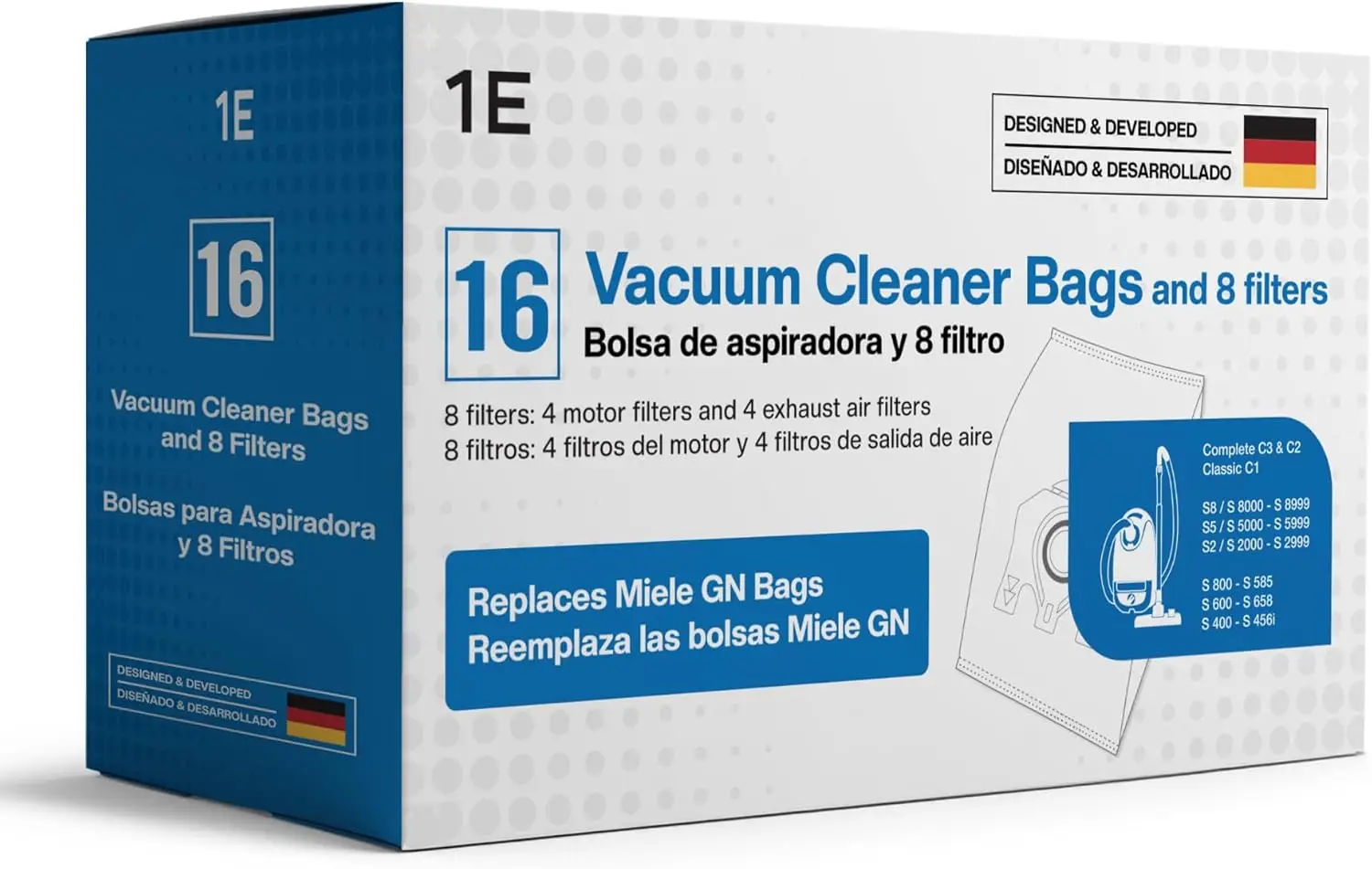 

16 мешков для пылесоса типа G/N для моделей Miele, подходят для классических серий C1, C2, C3, S8340, S8000, S6000 и S5000 + 8 фильтров